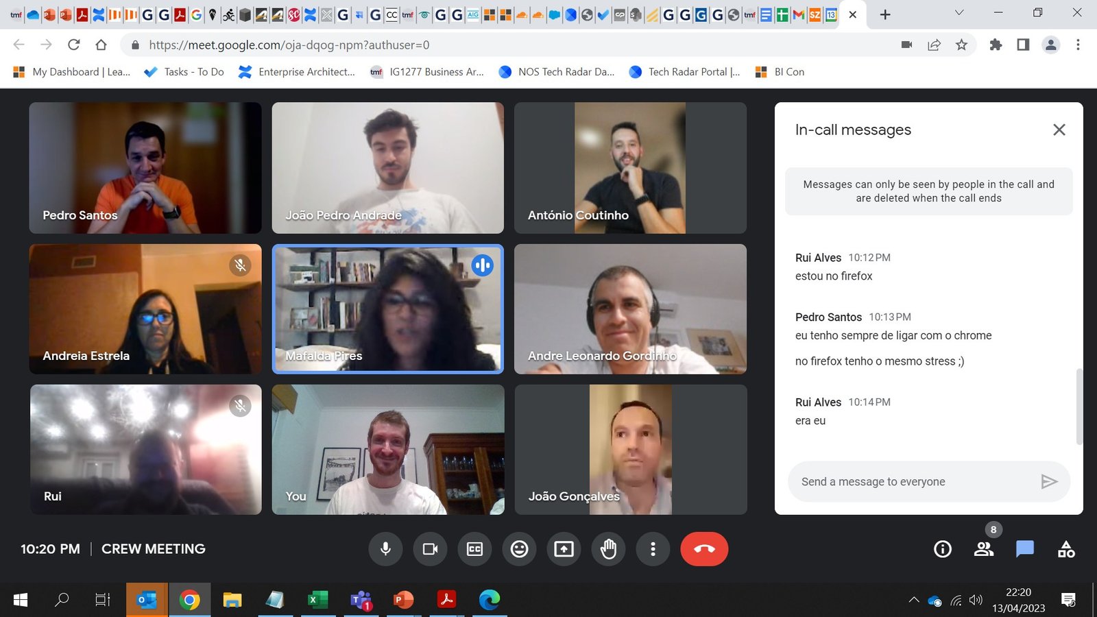 One of the legendary Tuesday-night team calls.